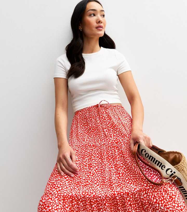 Red Polka Dot Tiered Maxi Skirt