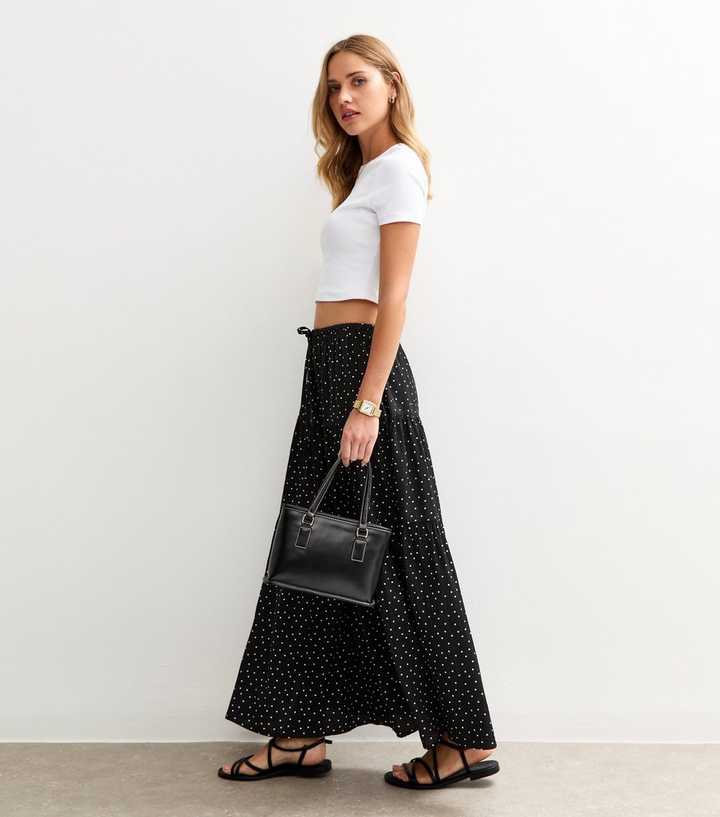 Black Polka Dot Tiered Maxi Skirt