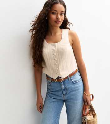 Petite Cream Striped Scoop Neck Waistcoat