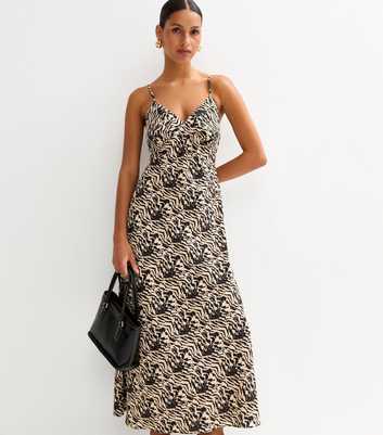 Cream Pattern Print V-Neck Midi Dress