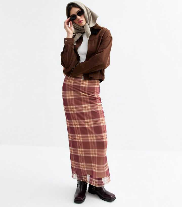 Tokyo Doll Brown Checked Midi Skirt