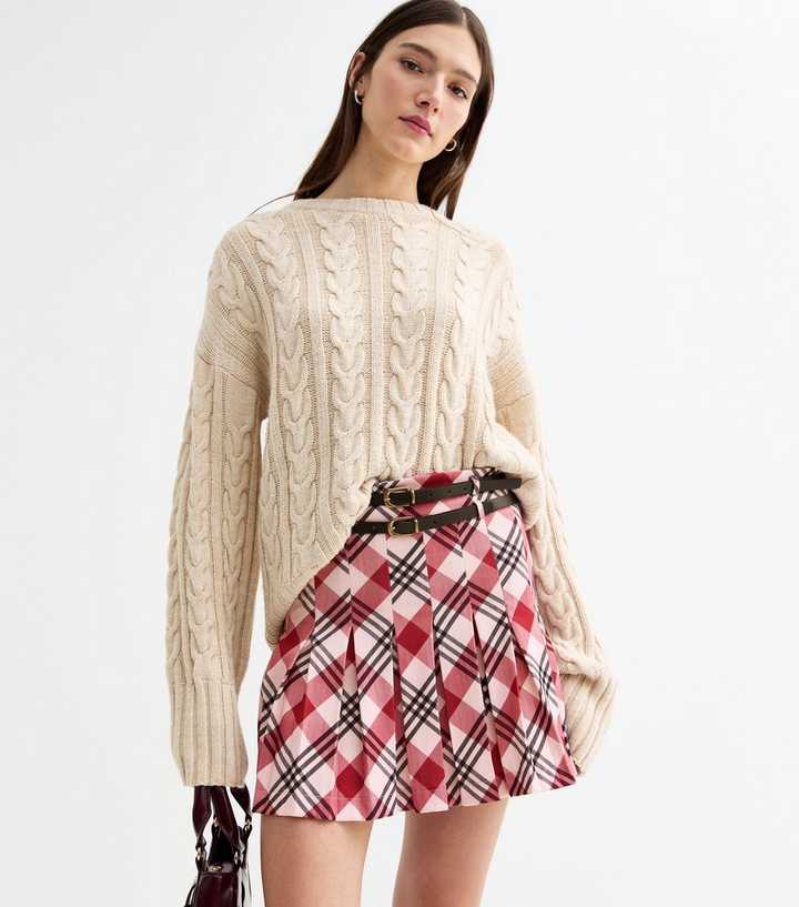 Tokyo Doll Red Checked Pleated Mini Belted Skirt