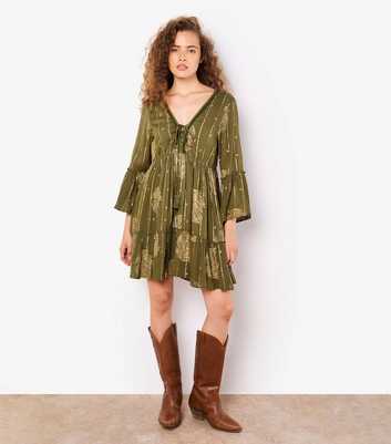 Apricot Olive Green Lurex Mini Dress