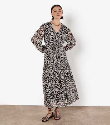 Apricot Black Leopard Print Maxi Dress