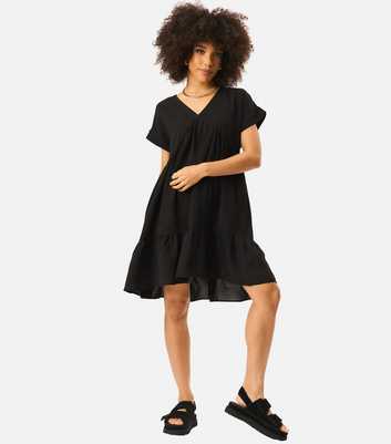 Gini London Black V-Neck Tiered Mini Dress