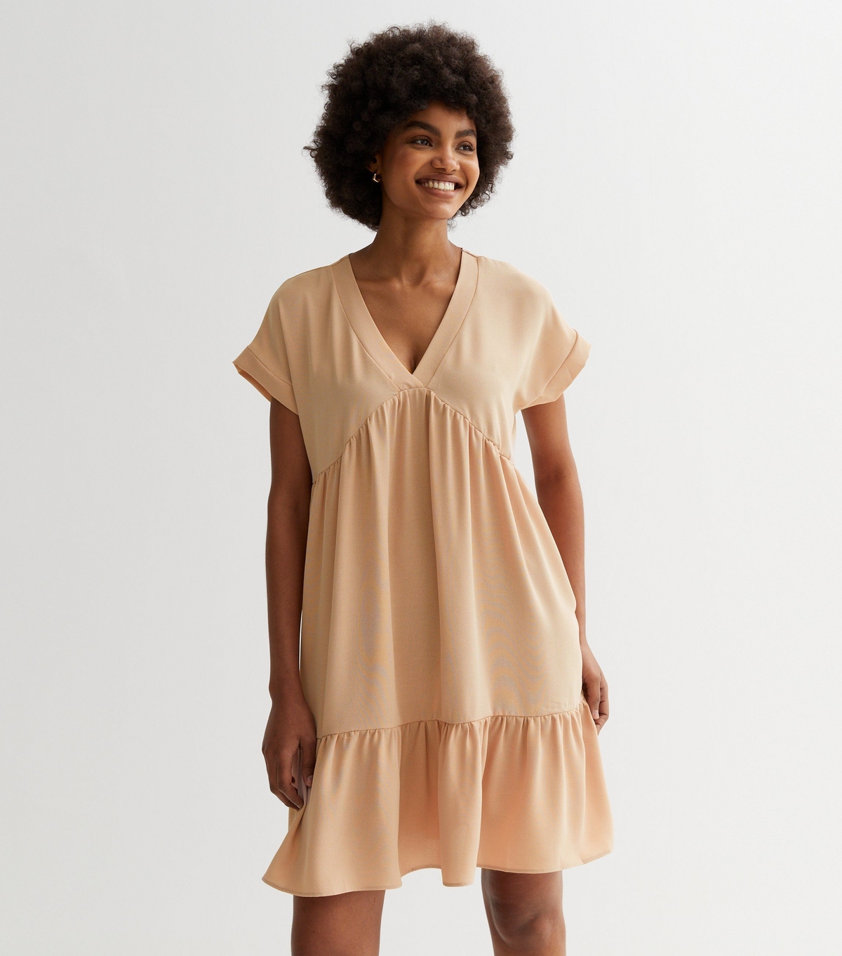 Women's Oatmeal V-Neck Tiered Mini Dress Gini London New Look