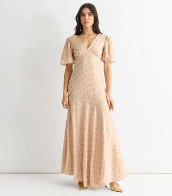 Gini London Beige Polka Dot V-Neck Maxi Dress