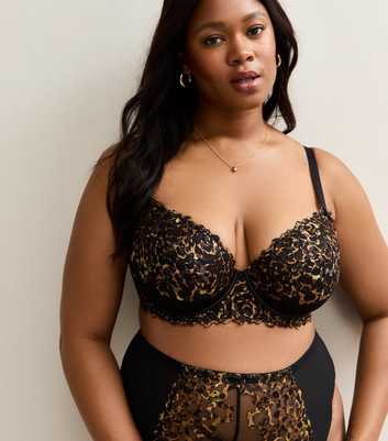 Curves Brown Leopard Print Non Padded Bra
