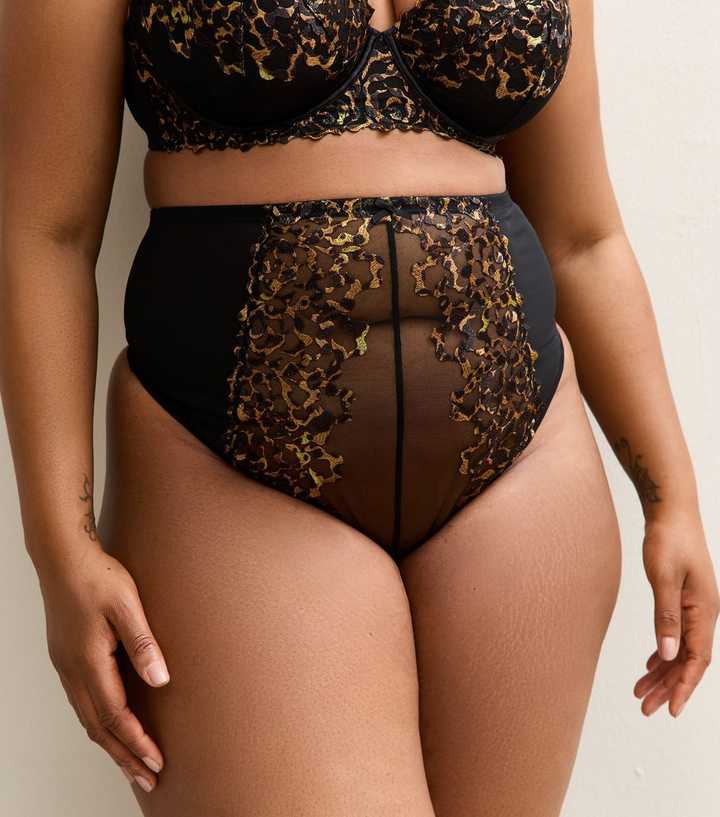 Curves Black Leopard Print High Waisted Thong
