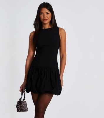 QUIZ Black Jersey Puffed Skirt Mini Dress