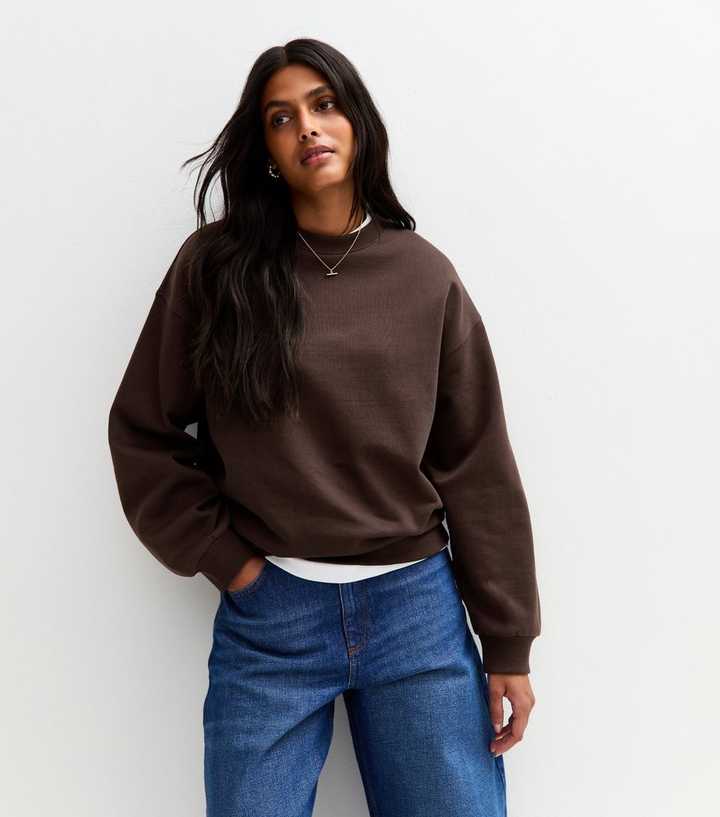 Brown Balloon Sleeve Crew Neck Sweatshirt