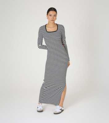 WKNDGIRL Black Striped Ribbed Square Neck Maxi Dress