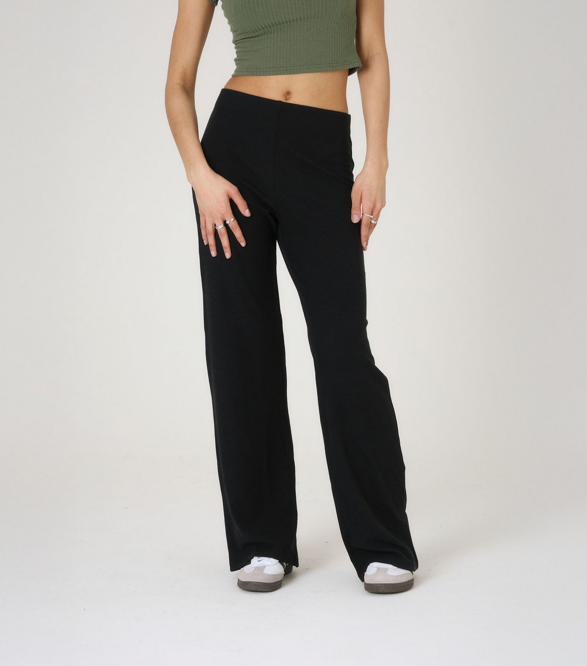Women's Black Ribbed Wide Leg Trousers WKNDGIRL New Look