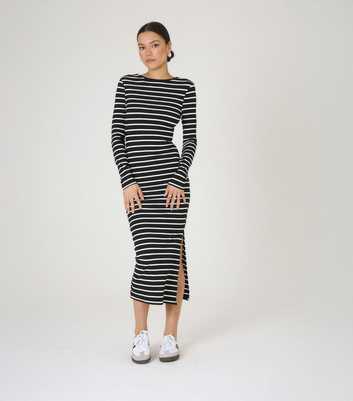 WKNDGIRL Black Striped Scoop Back Midi Dress