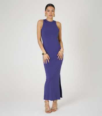 WKNDGIRL Blue Racer Neck Maxi Dress