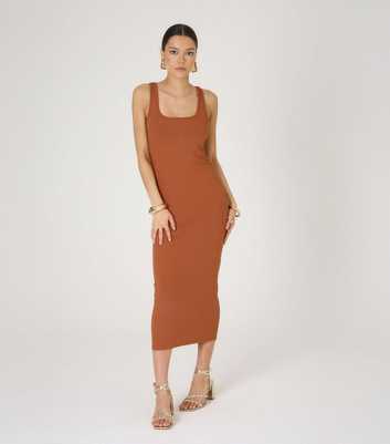 WKNDGIRL Orange Rib Square Neck Maxi Dress