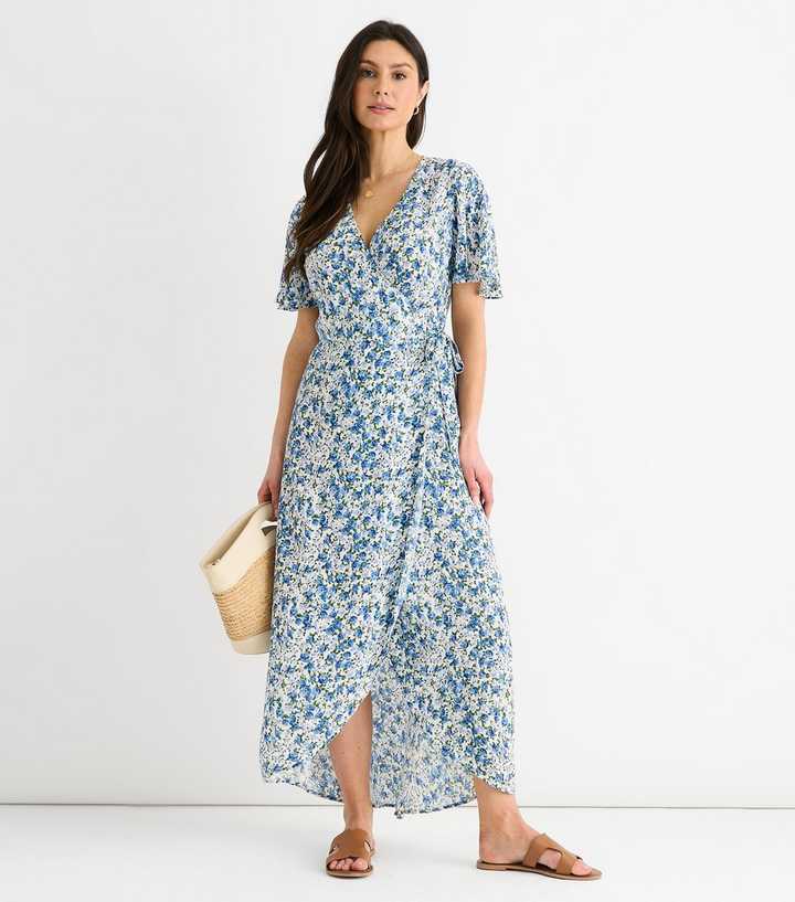 Gini London Blue Floral Print Wrap Midi Dress