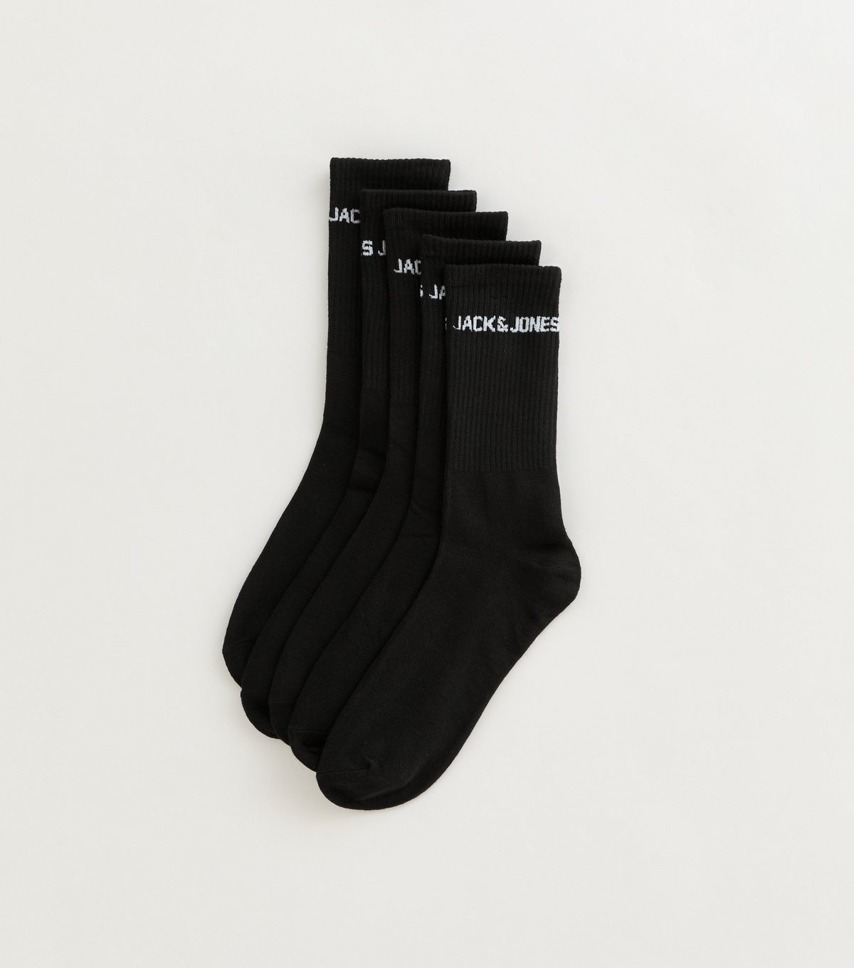 Men's Pack of 5 Black Branded Ribbed Tube Socks Jack & Jones New Look