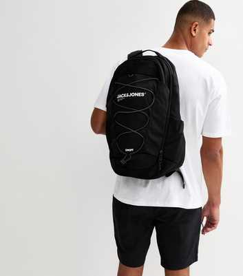 Jack & Jones Black Logo Print Toggle Cord Backpack
