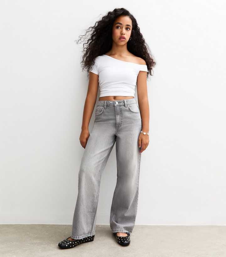 Girls Dark Grey Wide Leg Jeans
