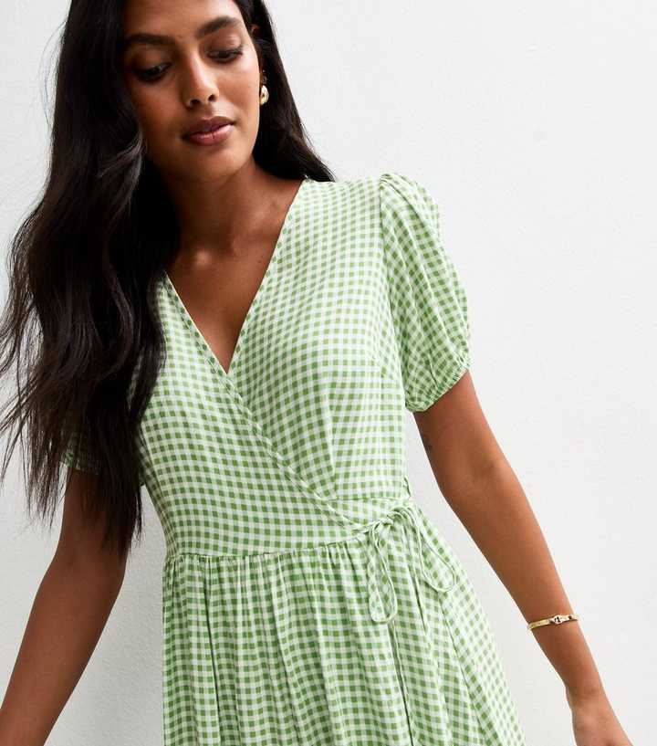 slim fit dress slacks Stables Gingham Bow Dress Green Gingham / L main image 0