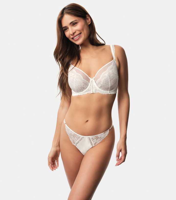 Dorina Off White Satin Lace Trimmed Thong