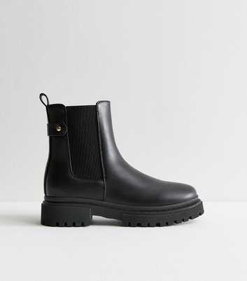 Black Faux Leather Chelsea Boots