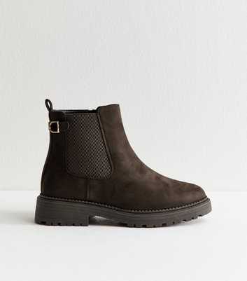 Wide Fit Brown Faux Suede Chunky Chelsea Boots