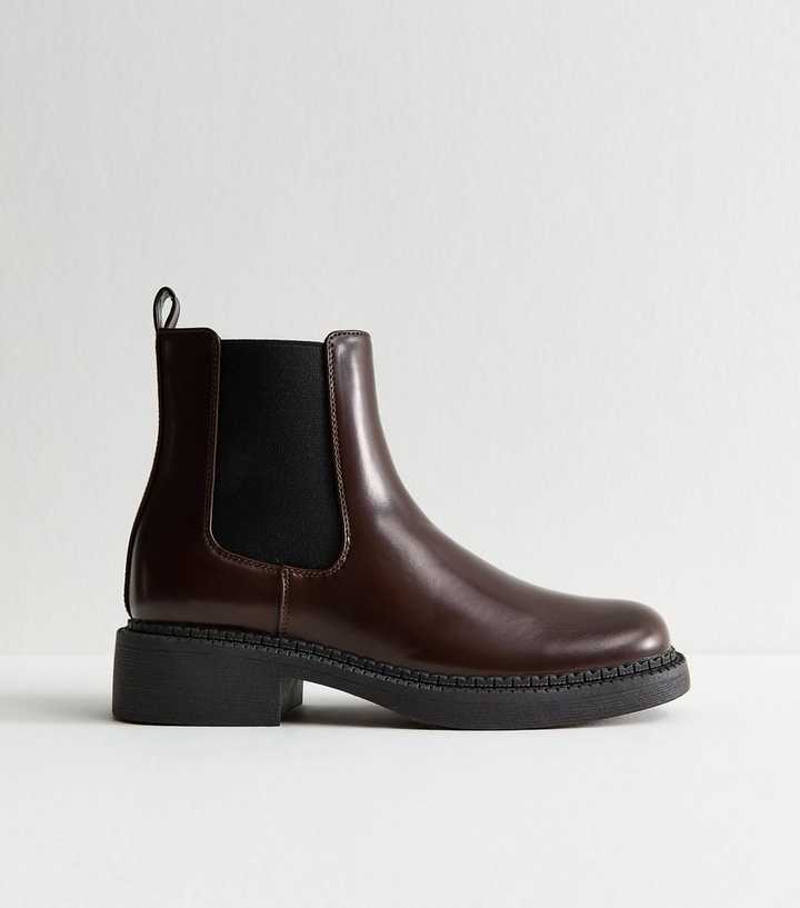 Brown Faux Leather Chelsea Ankle Boots