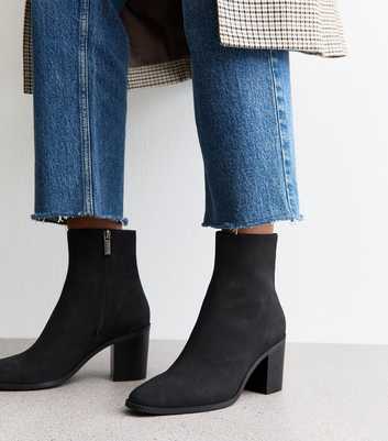 Black Faux Suede Almond Toe Ankle Boots