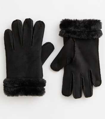 Black Faux Shearling Gloves