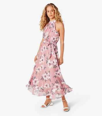 Apricot Pink Watercolour Floral Print Midi Dress