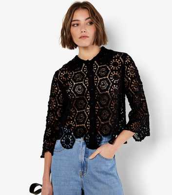 Apricot Black Crochet Shirt