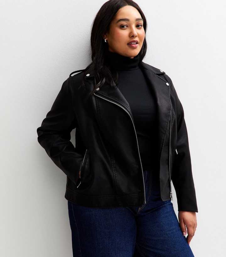 Curves Black Faux Leather Biker Jacket