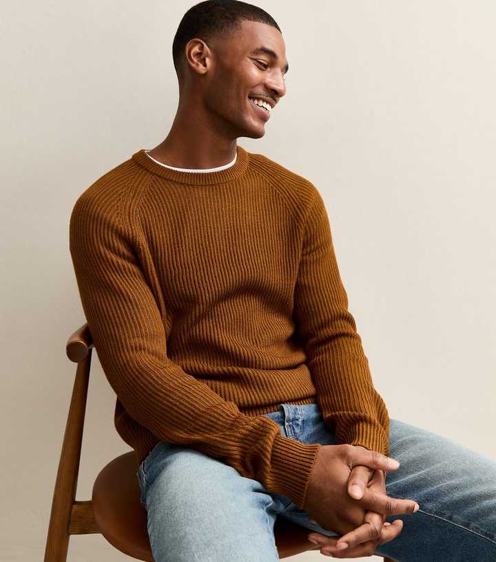 Jack & Jones Burnt Orange Rib Knit Crew Neck Jumper