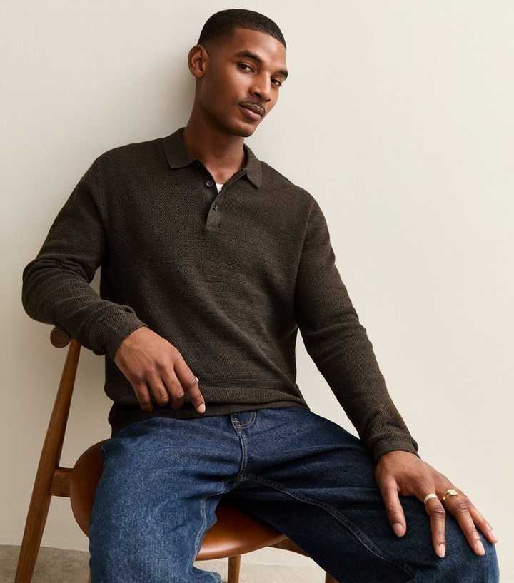 Brown New Look Sweater Mens Jack And Dark Brown Long Sleeve Polo
