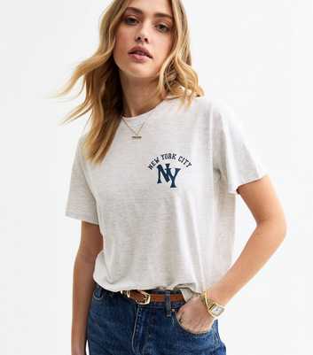 Light Grey NY Slogan Print Jersey T-Shirt