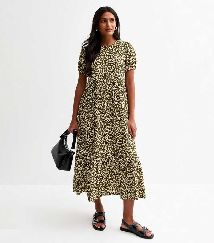 green leopard dress new look Animal Print Bow Back Midi tribe-dress-red-green-printedNBI046984