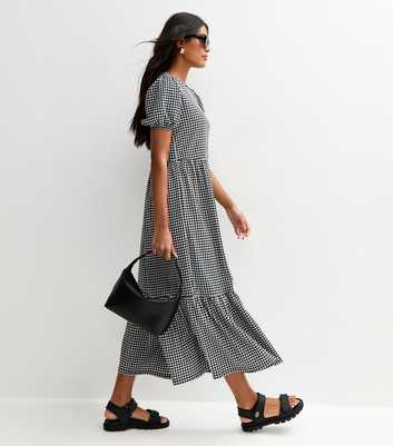 Black Jersey Gingham Check Bow Back Midi Dress