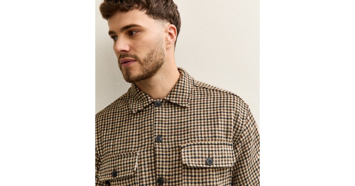 Jack Jones Brown Check Long Sleeve Heavyweight Overshirt New Look