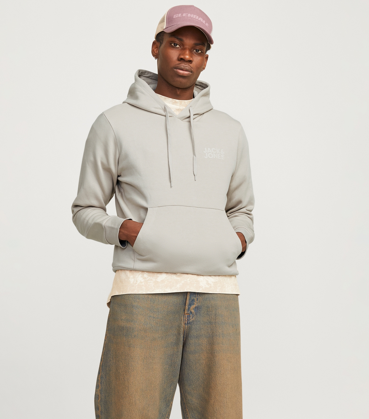 Jack & Jones Men's Cream Grey Logo Print Sweatshirt New Look