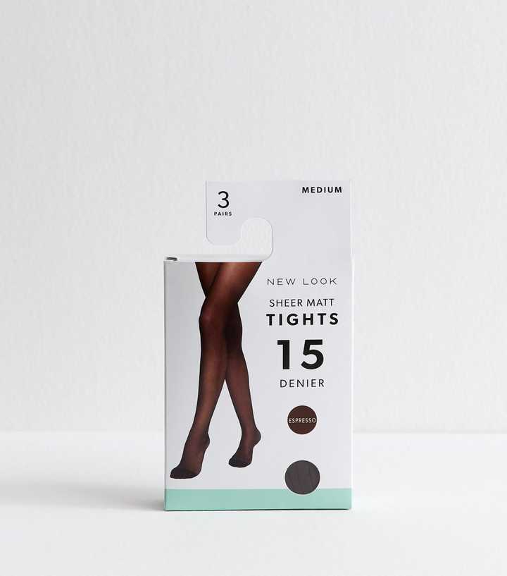 Dark Brown Pack of Sheer Matt 15 Denier Tights New Look