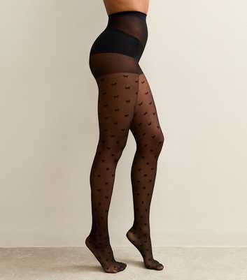 Black Semi Sheer Bow Tights