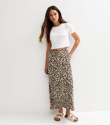 Petite Brown Animal Print Bias Cut Midi Skirt