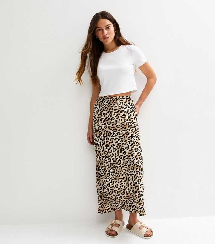 Petite Brown Animal Print Bias Cut Midi Skirt