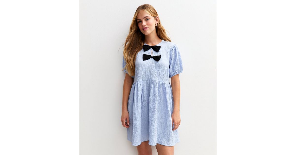 Nalaya Bow Stripe Puffy Mini Dress - Blue main image 0
