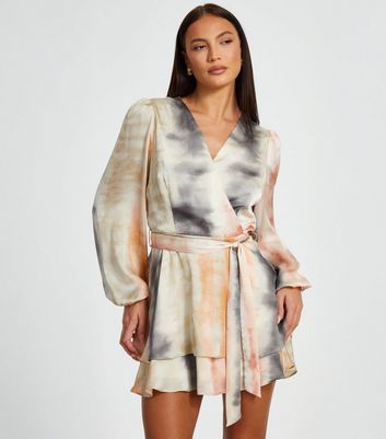 QUIZ Multicoloured Satin Mini Wrap Dress New Look