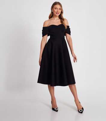 QUIZ Black Bardot Midi Skater Dress