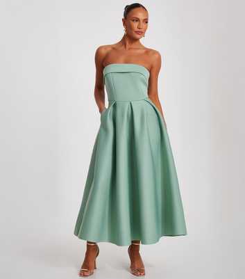 QUIZ Green Bandeau Skater Dress