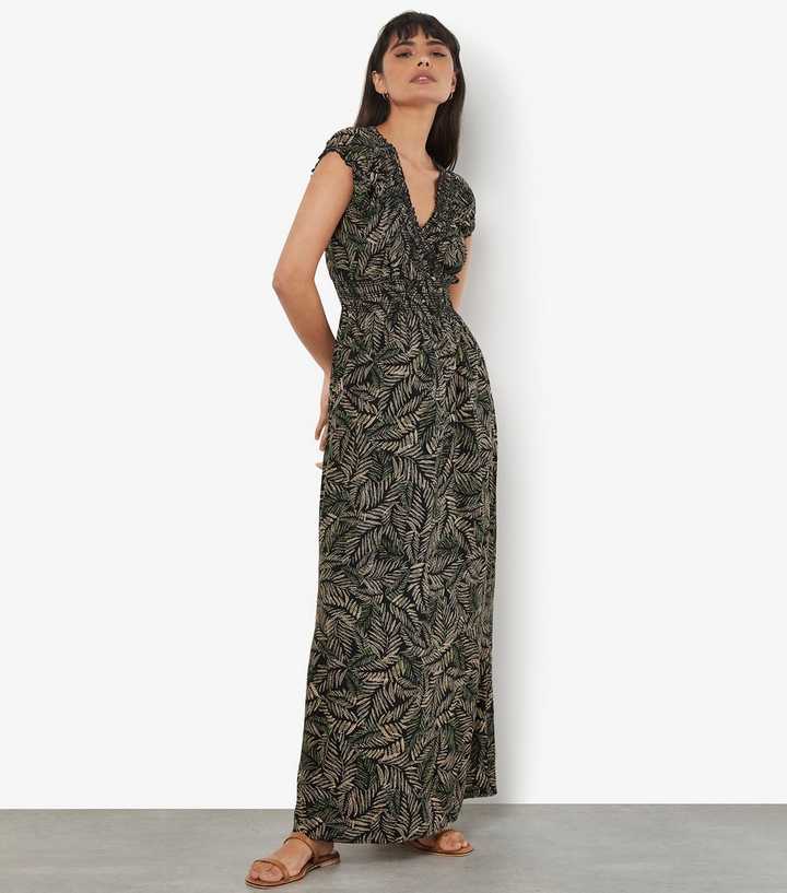 Apricot Dark Khaki Leaves Print Maxi Dress | New Look